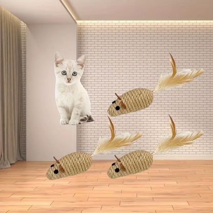 Sisal False Mouse Cat Toy  BiteResistant Stuffed Toy Interactive Simulation Mice For Kittens SelfPl 3