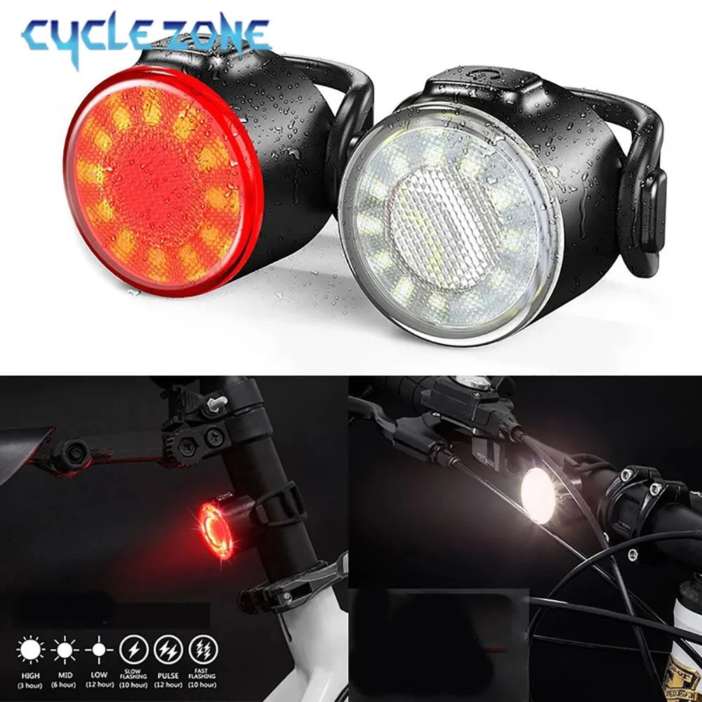 LED Rechargeable Bike Light with Mini Safety Warning Taillight, Front Bicycle Lamp for Night Cycling & High Visibility