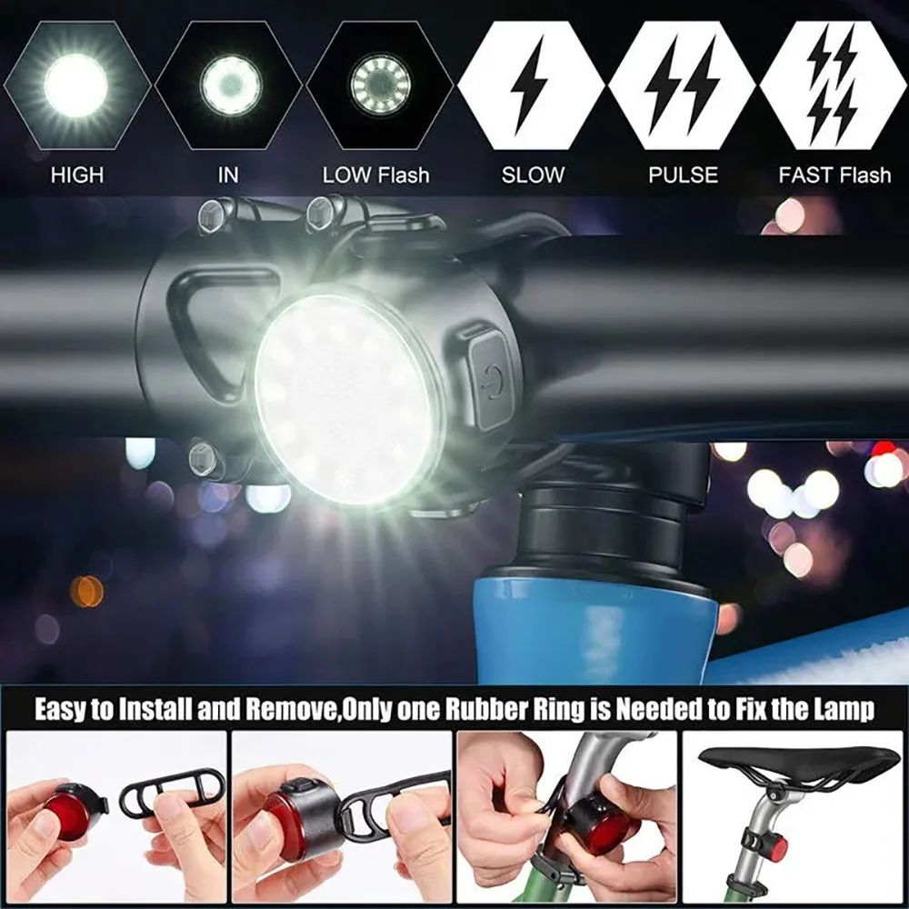 LED Rechargeable Bike Light With Mini Safety Warning Taillight Front Bicycle Lamp For Night Cycling 1