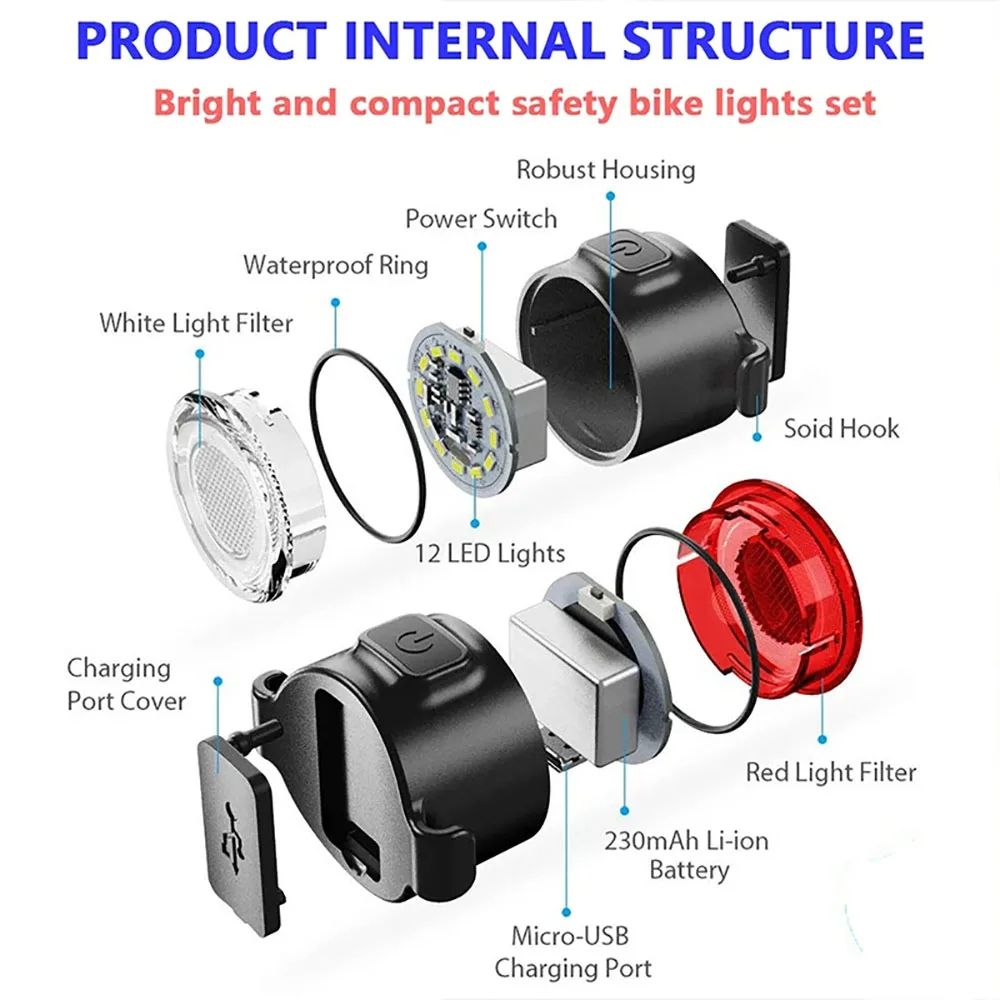 LED Rechargeable Bike Light With Mini Safety Warning Taillight Front Bicycle Lamp For Night Cycling 3
