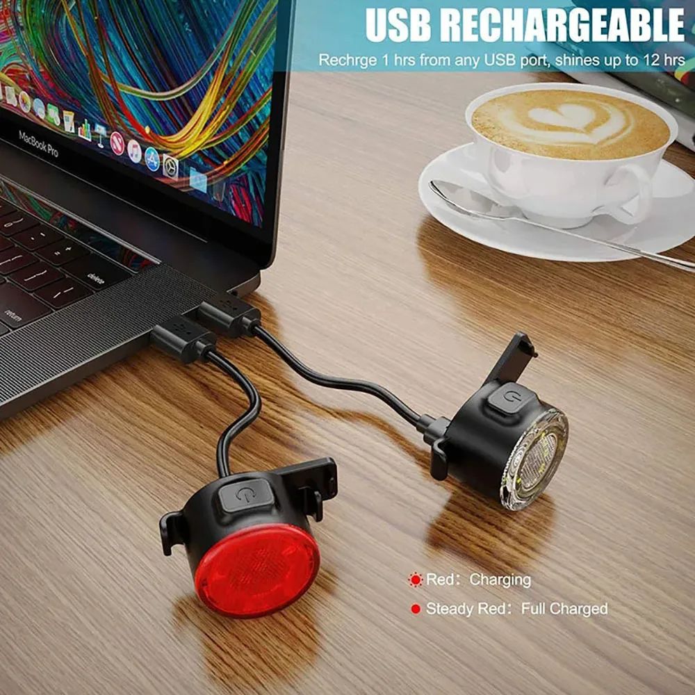 LED Rechargeable Bike Light With Mini Safety Warning Taillight Front Bicycle Lamp For Night Cycling 2