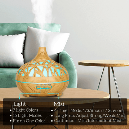 AuraMist Ultrasonic Aroma Diffuser  Wood Grain Cool Mist Humidifier With Remote  7Color LED 1