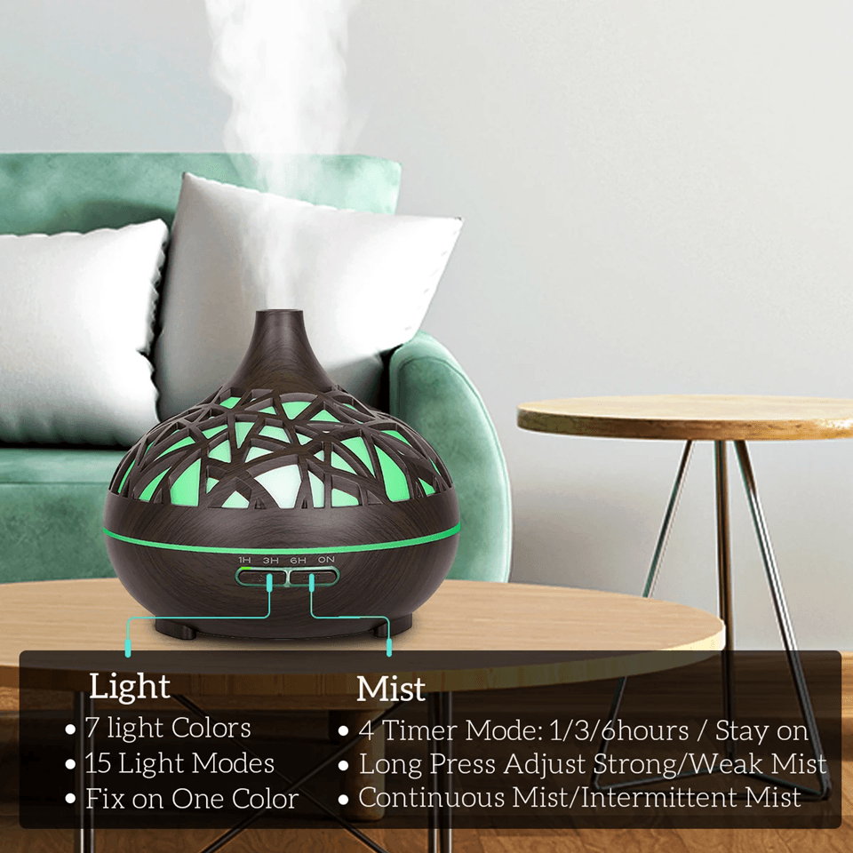 AuraMist Ultrasonic Aroma Diffuser  Wood Grain Cool Mist Humidifier With Remote  7Color LED 2