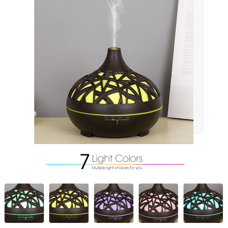 AuraMist Ultrasonic Aroma Diffuser  Wood Grain Cool Mist Humidifier With Remote  7Color LED 4