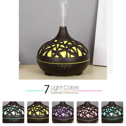 AuraMist Ultrasonic Aroma Diffuser  Wood Grain Cool Mist Humidifier With Remote  7Color LED 4