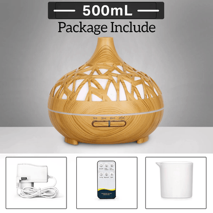 AuraMist Ultrasonic Aroma Diffuser  Wood Grain Cool Mist Humidifier With Remote  7Color LED 7
