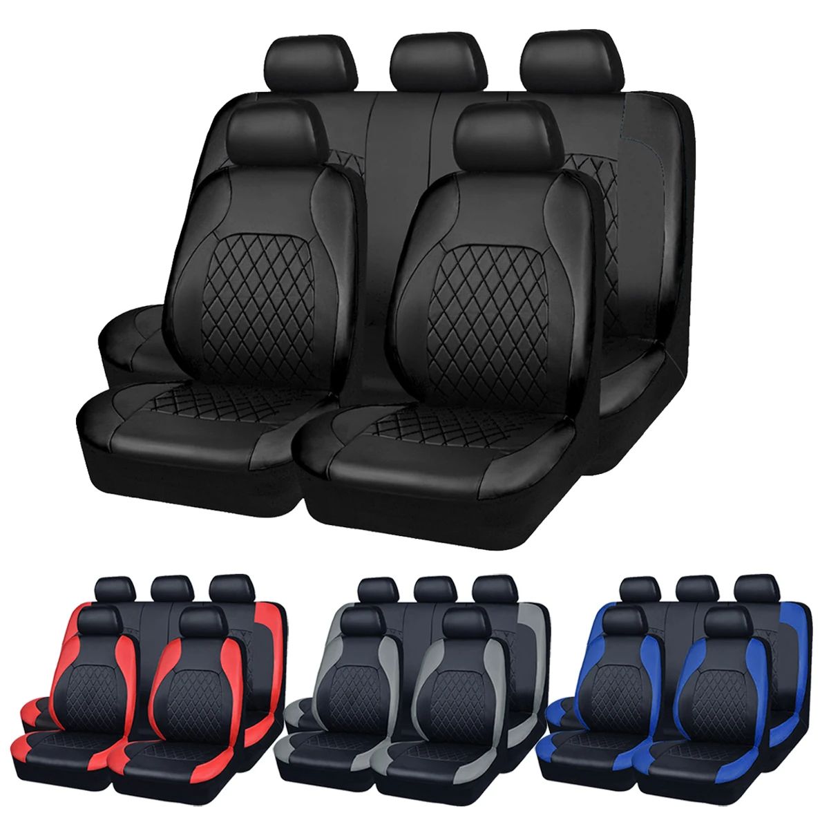 Universal Quilted PU Leather Car Seat Covers for SUV Sedan Truck, Waterproof 5-Seat Full Surround Protection