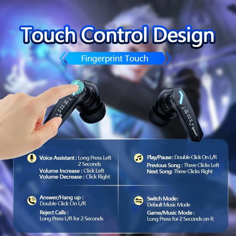 Lenovo GM2 Pro Wireless Earbuds  Bluetooth Gaming Headset With Low Latency HD Call Dual Mode Mic Fo 5