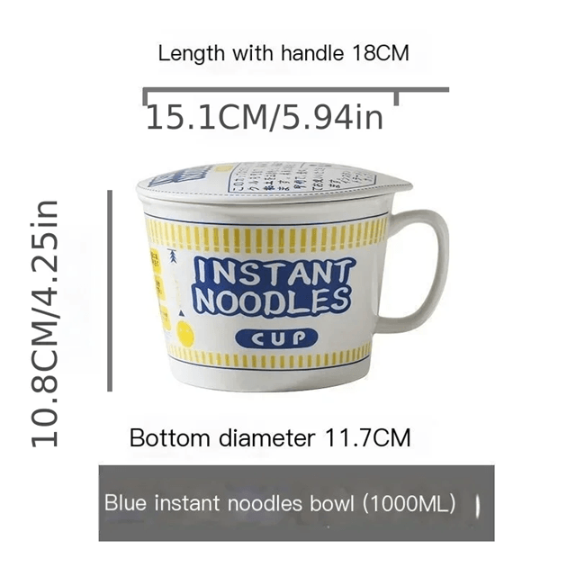 CozyServe Ceramic Noodle Bowl – Large-Capacity Instant Ramen Bowl with Lid for Home & Dorm Use