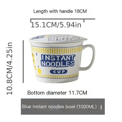 CozyServe Ceramic Noodle Bowl – Large-Capacity Instant Ramen Bowl with Lid for Home & Dorm Use