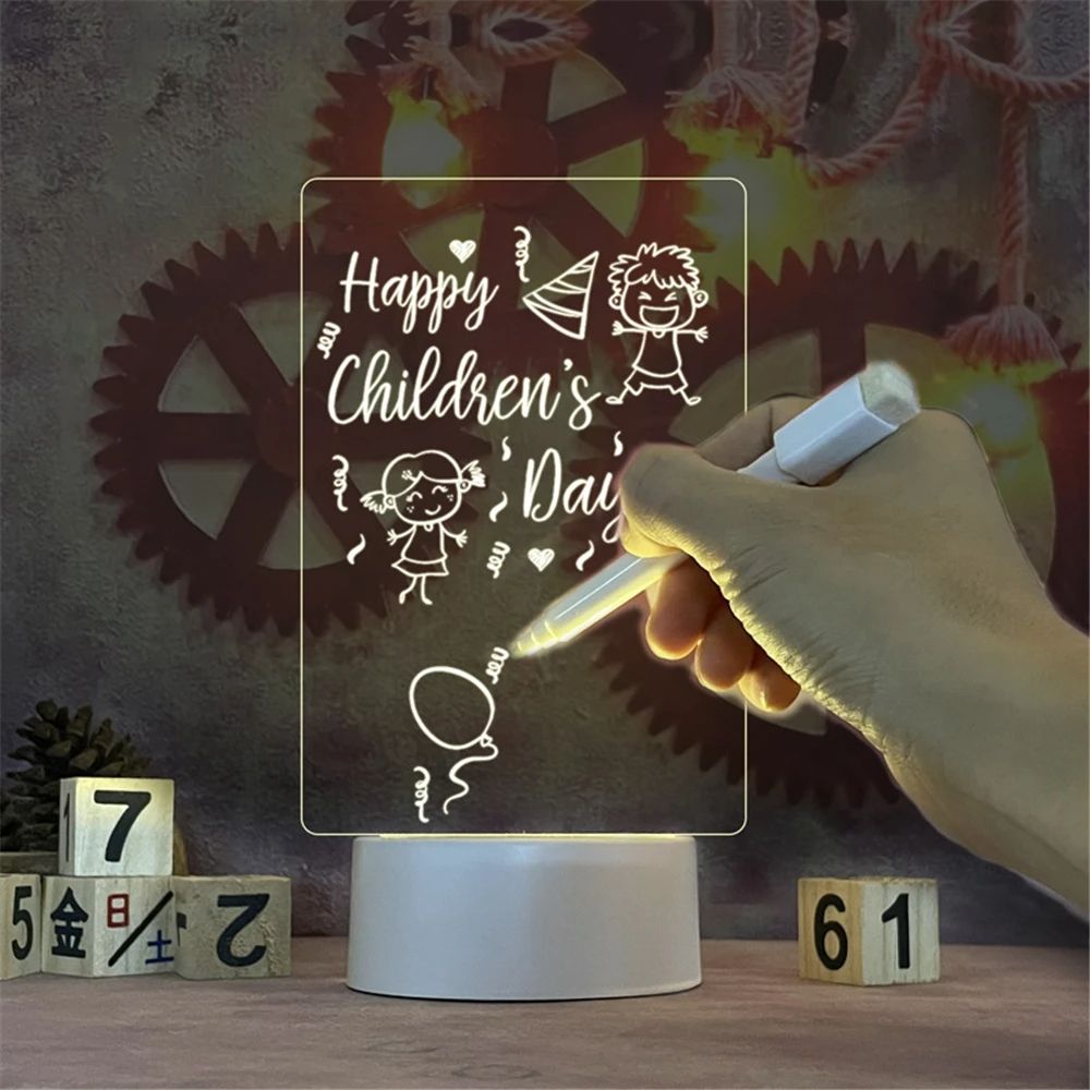 USB Acrylic Transparent Luminous LED Night Light Erasable Message Board  Calendar Desktop Lamp For  3