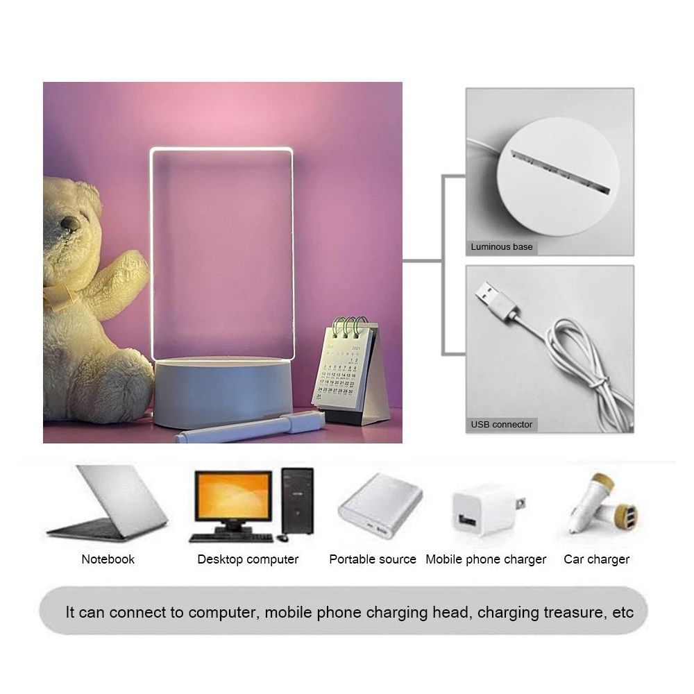 USB Acrylic Transparent Luminous LED Night Light Erasable Message Board  Calendar Desktop Lamp For  4