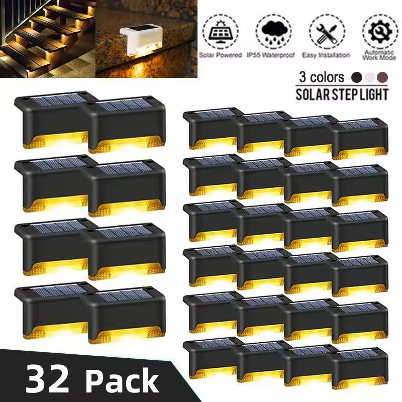 Warm White LED Solar Step Lights Outdoor Waterproof Pathway and Stair Lamps (4–32 Pack)
