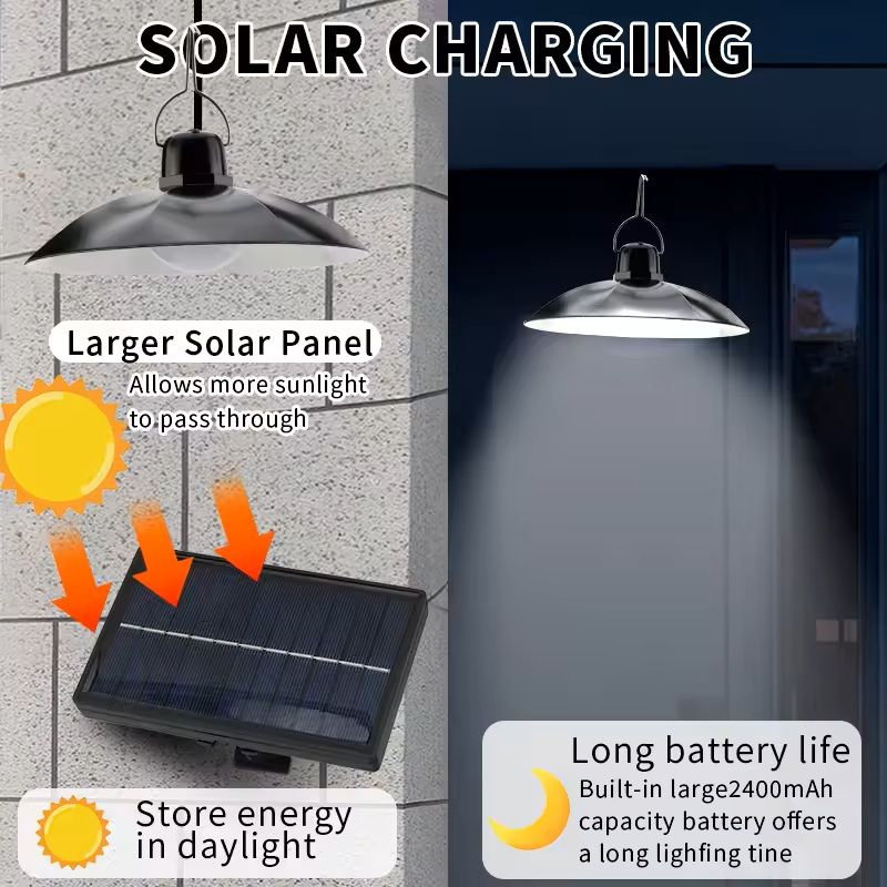 Solar Pendant Light Outdoor With Remote  Single Or Double Head LED Hanging Lamp For Patio Garden Or 3