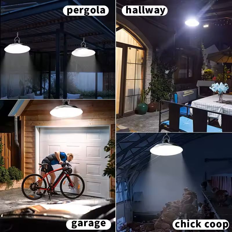 Solar Pendant Light Outdoor With Remote  Single Or Double Head LED Hanging Lamp For Patio Garden Or 4