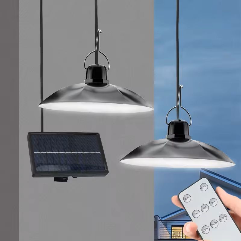 Solar Pendant Light Outdoor with Remote – Single or Double Head LED Hanging Lamp for Patio, Garden, or Camping