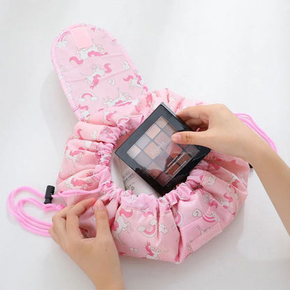 Women Drawstring Cosmetic Bag Travel Makeup Organizer, Waterproof Nylon Portable Beauty Toiletry Case Pouch for Purse