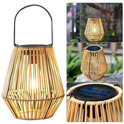 Rattan Solar Lantern Outdoor Hanging Light – Waterproof Bamboo Weave with Bulb or Battery Box