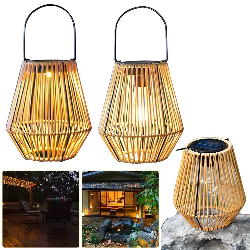 Rattan Solar Lantern Outdoor Hanging Light  Waterproof Bamboo Weave With Bulb Or Battery Box 5