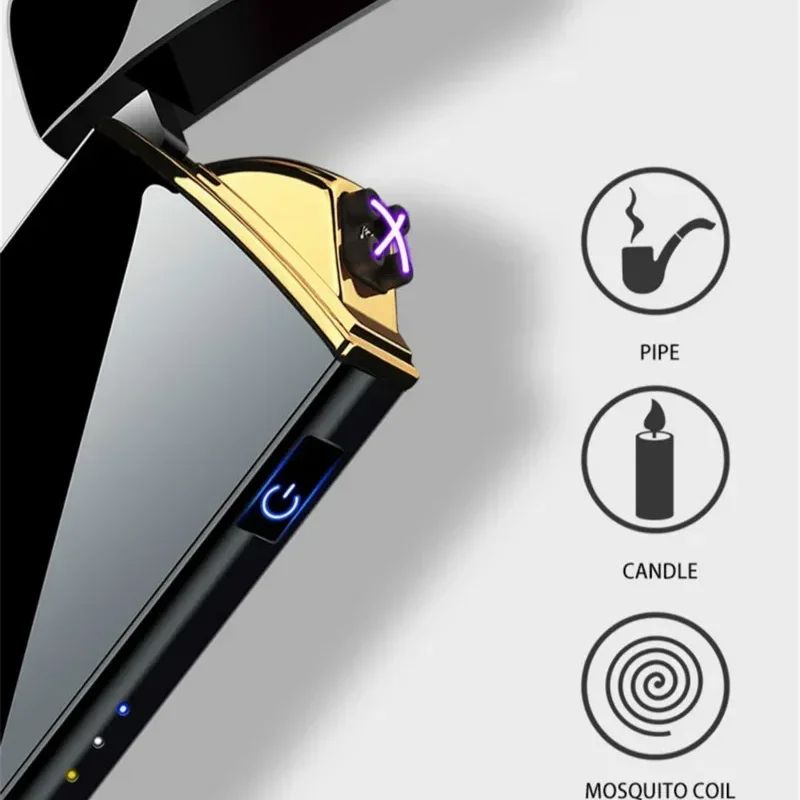 USB Rechargeable Windproof Electric Metal Lighter Double Arc Flameless Plasma Lighter With Touch Se
