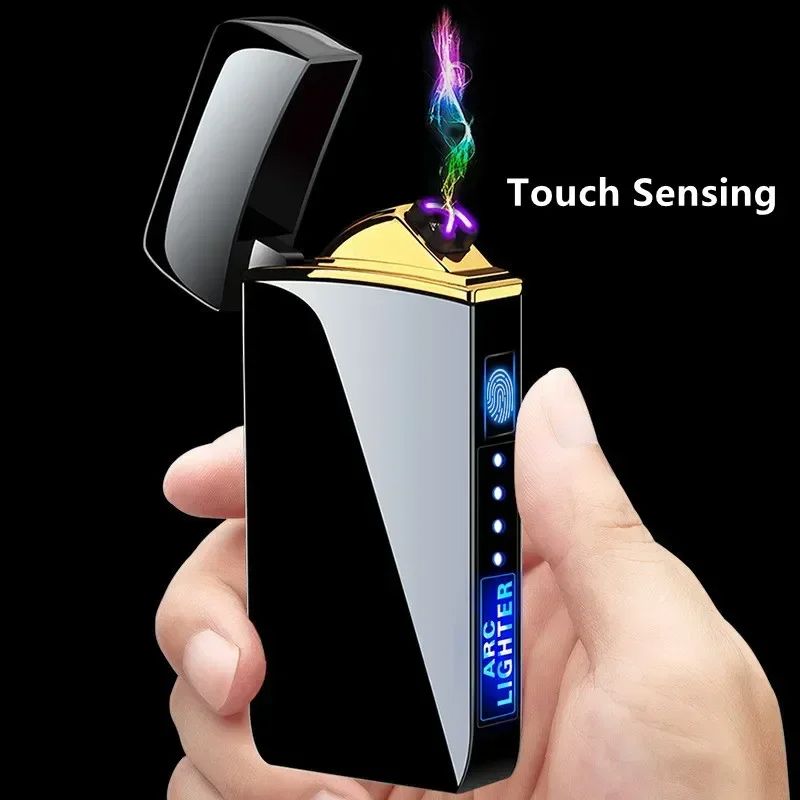 USB Rechargeable Windproof Electric Metal Lighter Double Arc Flameless Plasma Lighter With Touch Se