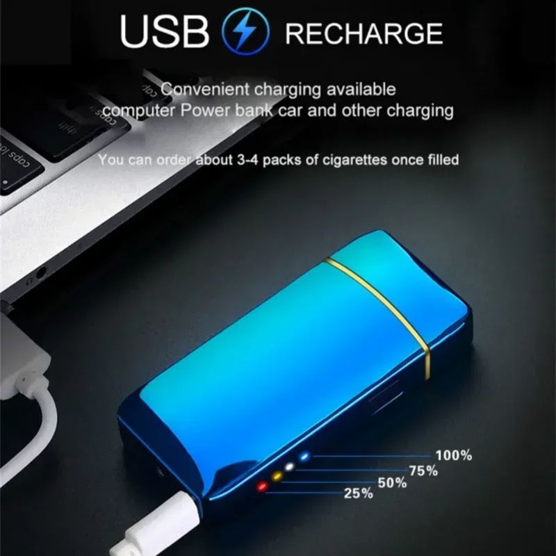 USB Rechargeable Windproof Electric Metal Lighter Double Arc Flameless Plasma Lighter With Touch Se