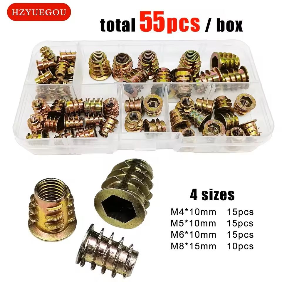 Threaded Insert Nut Set For Wood  Hex Socket M4M8 Assortment 55 75 Or 165 Pieces 3