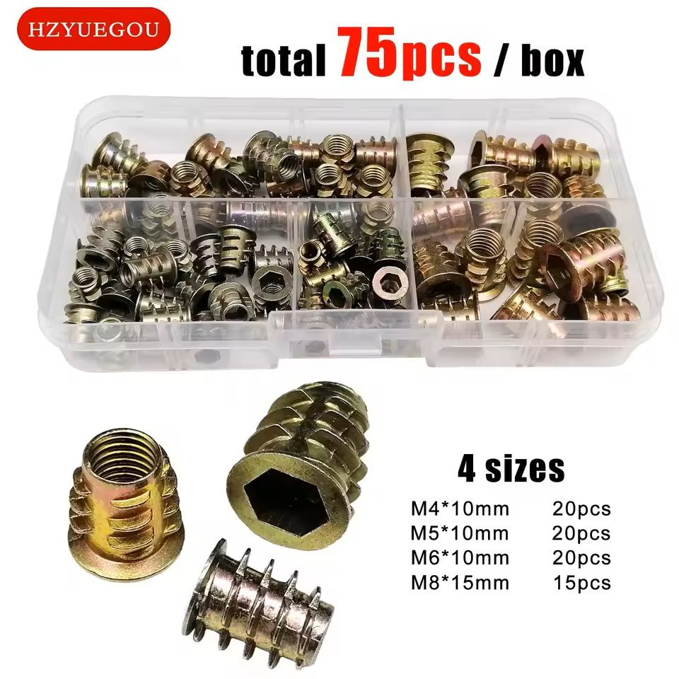 Threaded Insert Nut Set For Wood  Hex Socket M4M8 Assortment 55 75 Or 165 Pieces 5