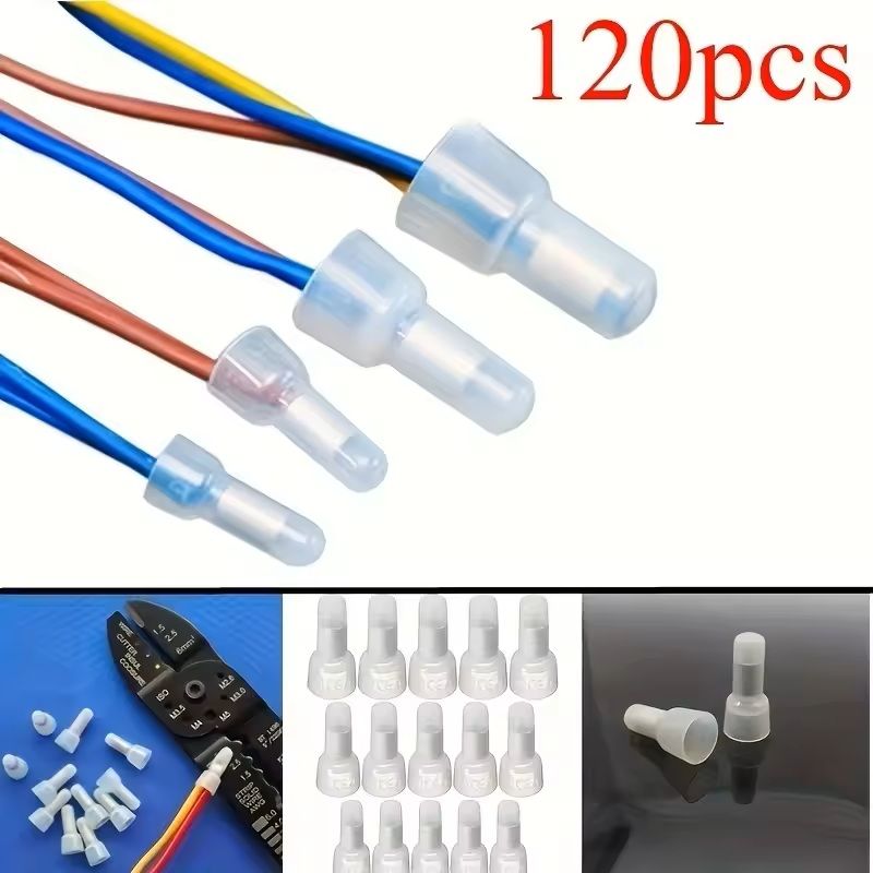 120pcs Closed End Crimp Cap Wire Connectors – AWG 22-10 Gauge Terminal Set for Electrical Projects