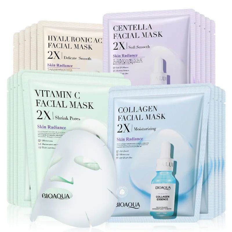 BIOAQUA Centella Collagen Face Mask, Moisturizing, Refreshing Sheet Masks with Hyaluronic Acid for Facial Skin Care