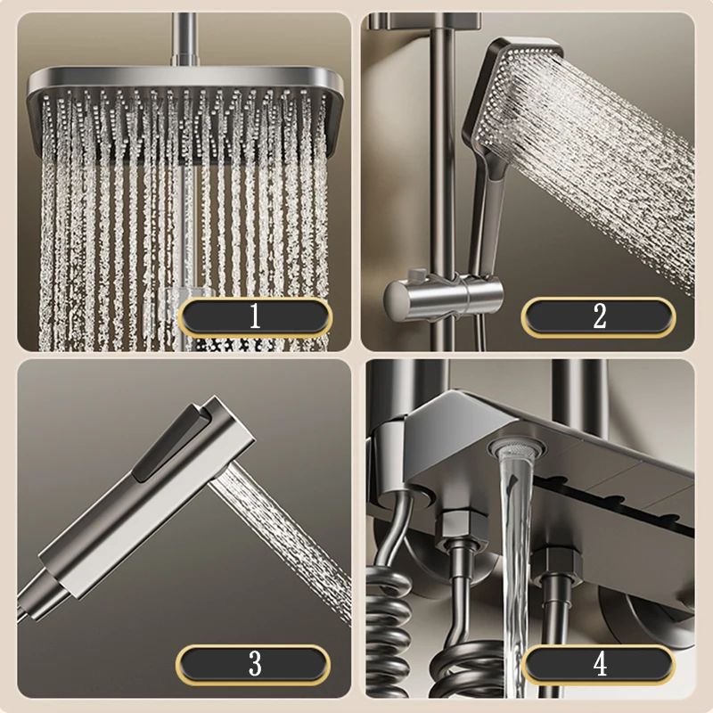 Bathroom Shower Full Set Black White Gray Rain Pressurized Digital LED Hot Cold Faucet System 1