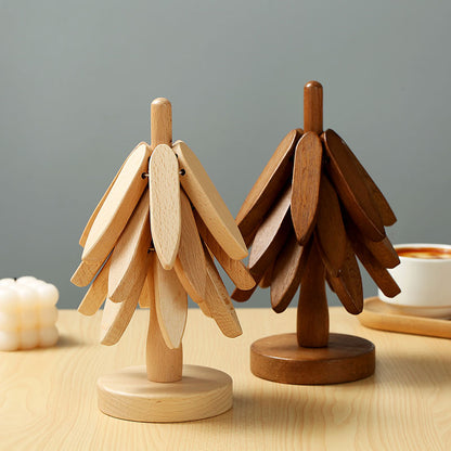Tree Design Wooden HeatResistant Trivet Stand Decorative AntiScald Table Mat  Coaster 2