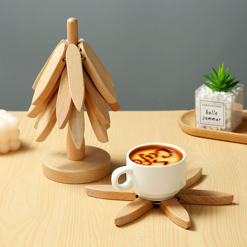 Tree Design Wooden Heat-Resistant Trivet Stand, Decorative Anti-Scald Table Mat & Coaster