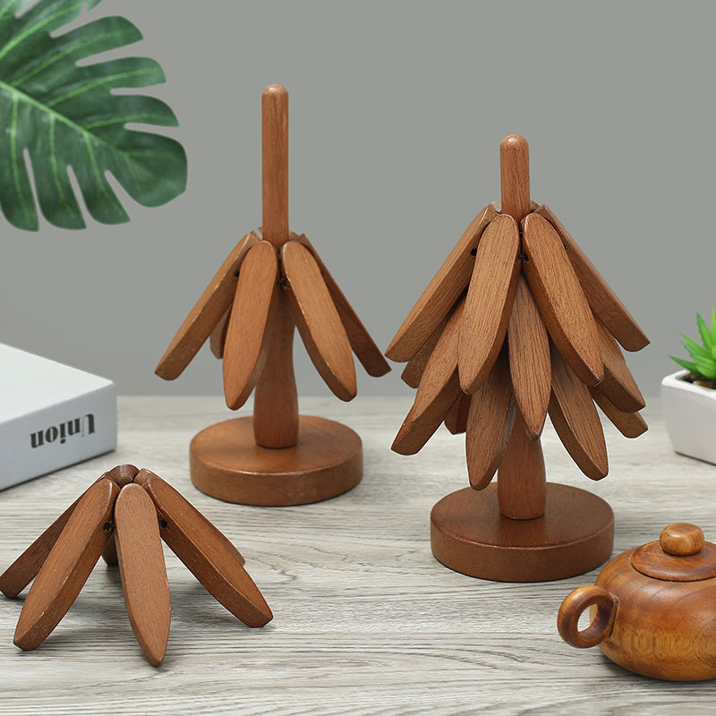 Tree Design Wooden HeatResistant Trivet Stand Decorative AntiScald Table Mat  Coaster 4