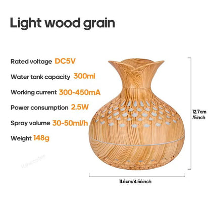 Wood Grain USB Humidifier 300ml Desktop Aroma Diffuser And Air Moisturizer For Home Or Office 2