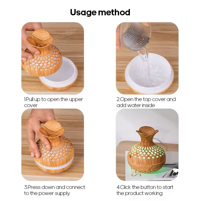 Wood Grain USB Humidifier 300ml Desktop Aroma Diffuser And Air Moisturizer For Home Or Office 7