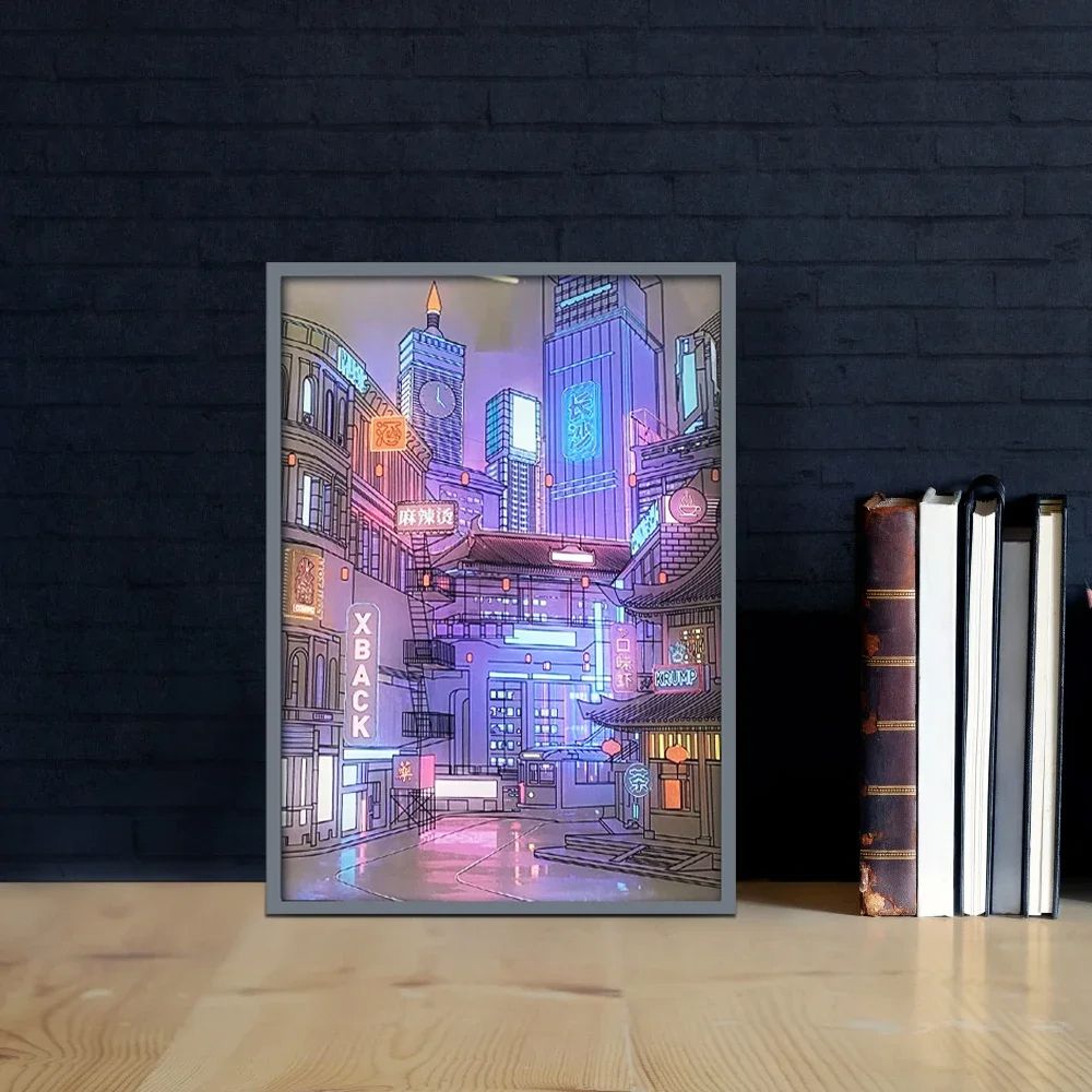 USB Plug Dimming Romantic Home Anime LED City Night View Light Painting Beautiful Narrow Bezel HD H 1
