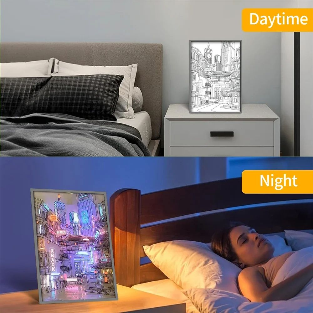 USB Plug Dimming Romantic Home Anime LED City Night View Light Painting Beautiful Narrow Bezel HD H 3