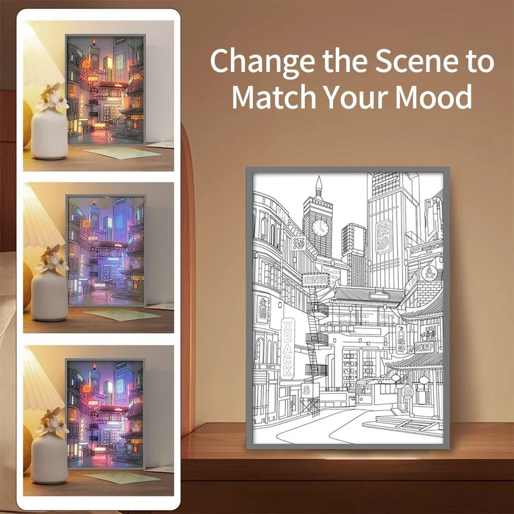 USB Plug Dimming Romantic Home Anime LED City Night View Light Painting Beautiful Narrow Bezel HD H 4