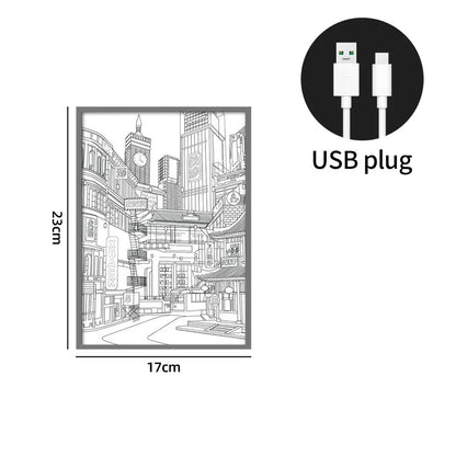 USB Plug Dimming Romantic Home Anime LED City Night View Light Painting Beautiful Narrow Bezel HD H 5