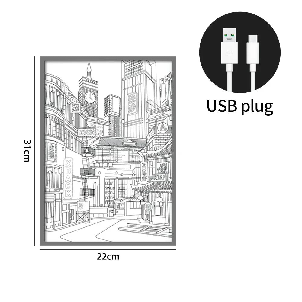 USB Plug Dimming Romantic Home Anime LED City Night View Light Painting Beautiful Narrow Bezel HD H 6