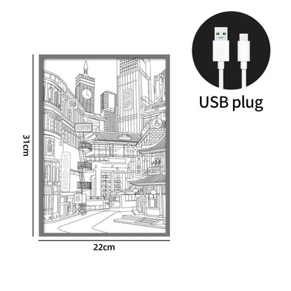 USB Plug Dimming Romantic Home Anime LED City Night View Light Painting Beautiful Narrow Bezel HD H 6
