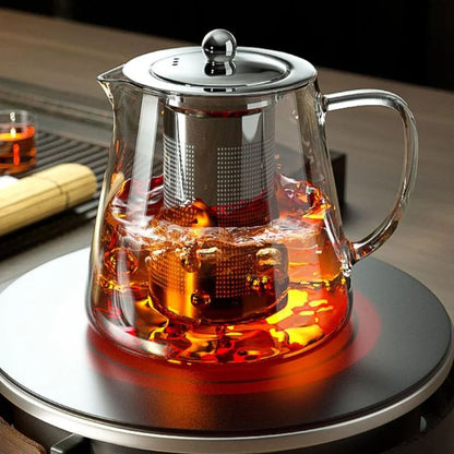 Glass Teapot With Stainless Steel Infuser Heat Resistant Kung Fu Teaware For Puer Oolong  Herbal Fl 3