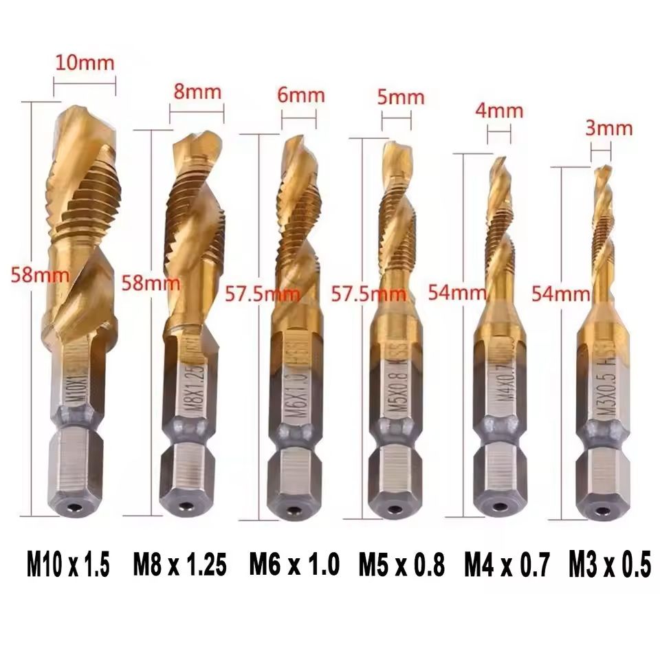 Hex Shank Titanium Drill And Tap Bit Set Metric Thread Cutter For Metal And Wood M3 To M10 4