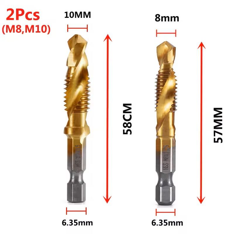 Hex Shank Titanium Drill And Tap Bit Set Metric Thread Cutter For Metal And Wood M3 To M10 18