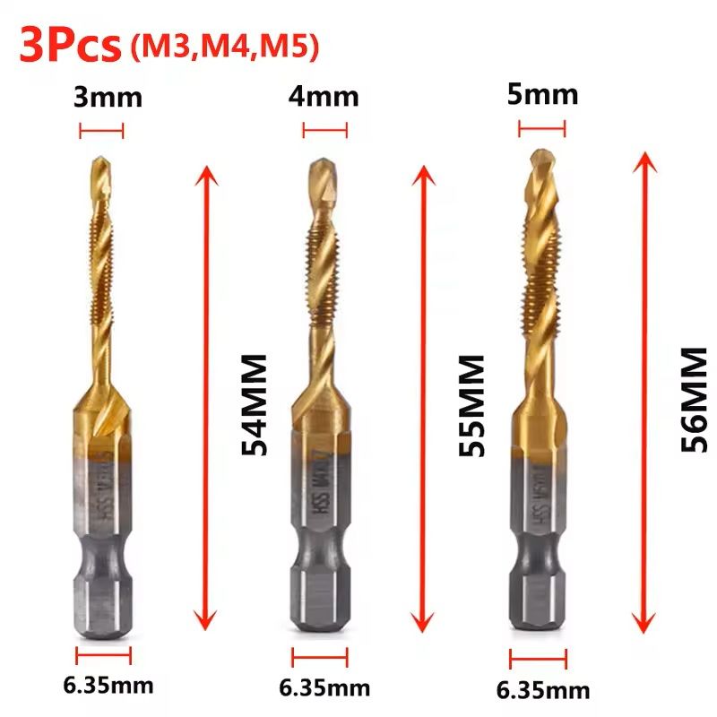 Hex Shank Titanium Drill And Tap Bit Set Metric Thread Cutter For Metal And Wood M3 To M10 20