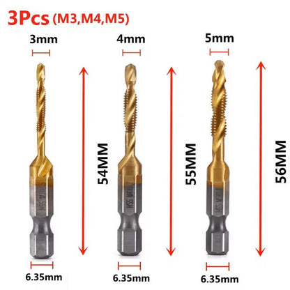 Hex Shank Titanium Drill And Tap Bit Set Metric Thread Cutter For Metal And Wood M3 To M10 20