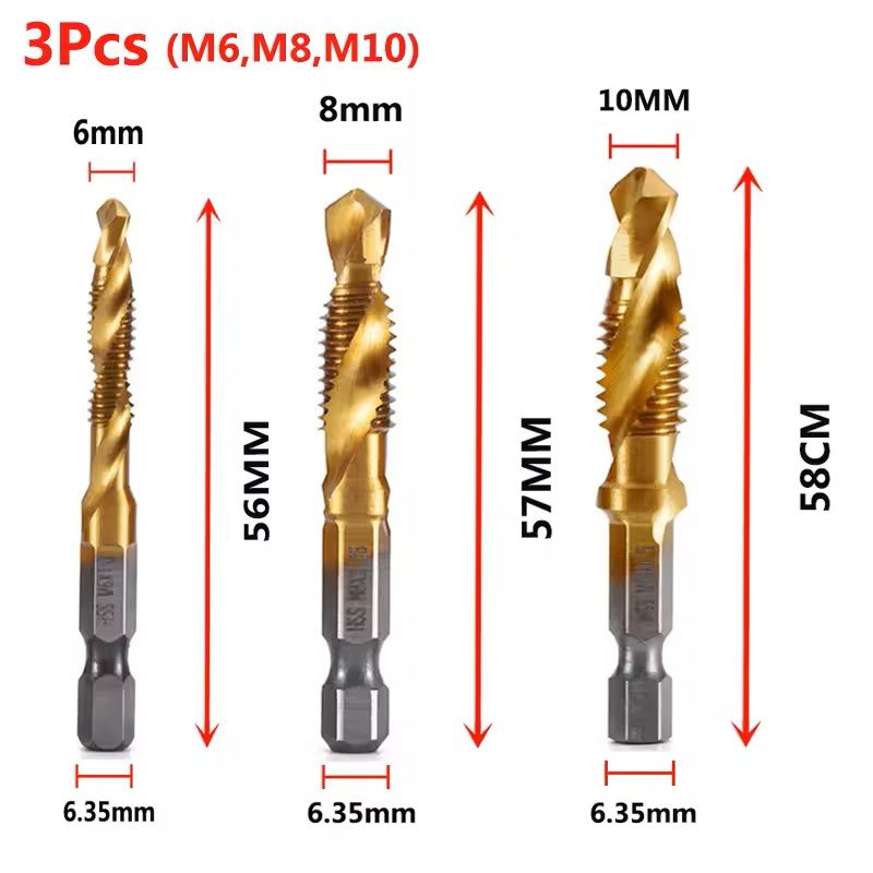 Hex Shank Titanium Drill And Tap Bit Set Metric Thread Cutter For Metal And Wood M3 To M10 21