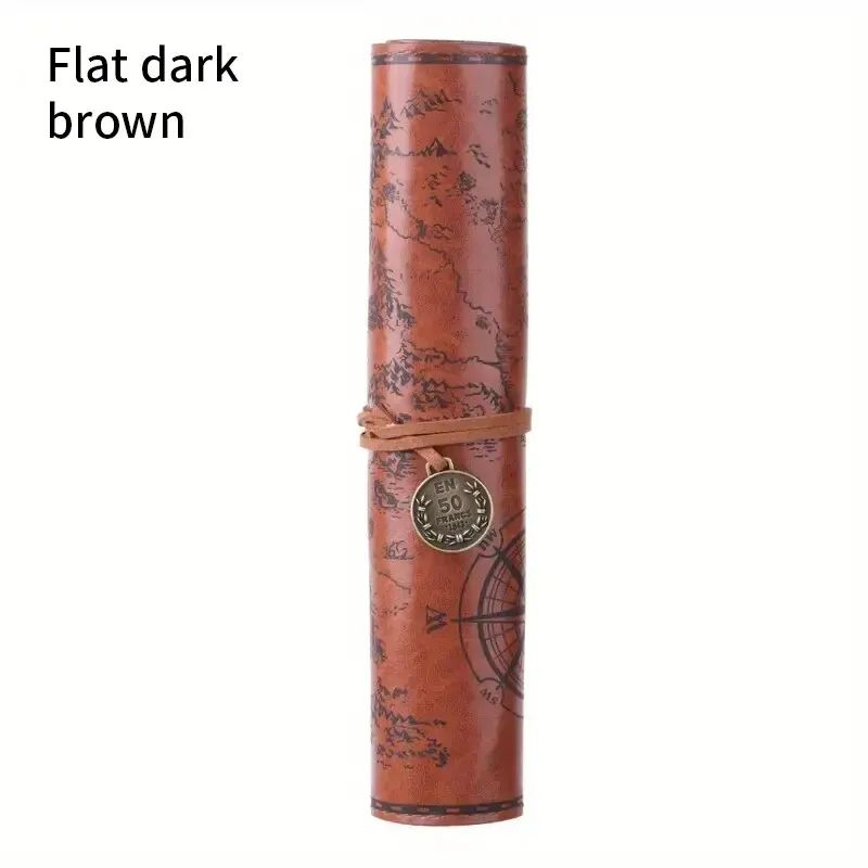 Creative Treasure Map Retro Pencil Case Leather Large Capacity Roll Pencil Bag With Embossed Buckle 6