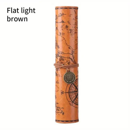 Creative Treasure Map Retro Pencil Case Leather Large Capacity Roll Pencil Bag With Embossed Buckle 7